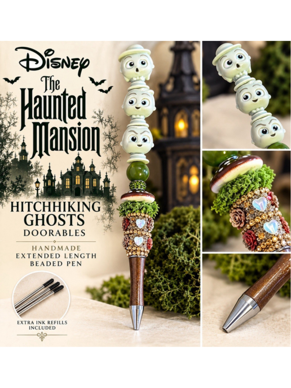 Disney Haunted Mansion Hitchhiking Ghosts Doorables Extended Handmade Beaded Pen